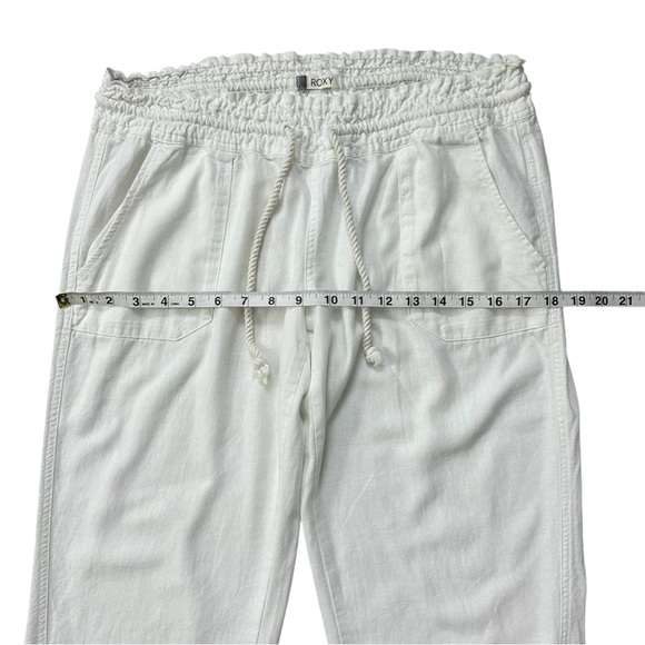 ROXY Oceanside Linen Blend Mid-Rise Flared 32” Inseam Pant White Size Large - Picture 10 of 14